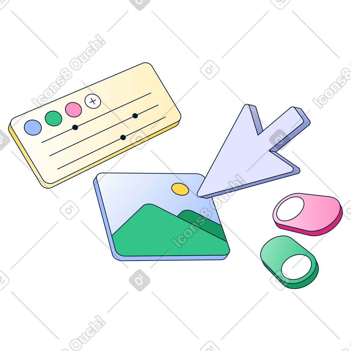 Web design elements with toggles and cursor illustration in PNG, SVG