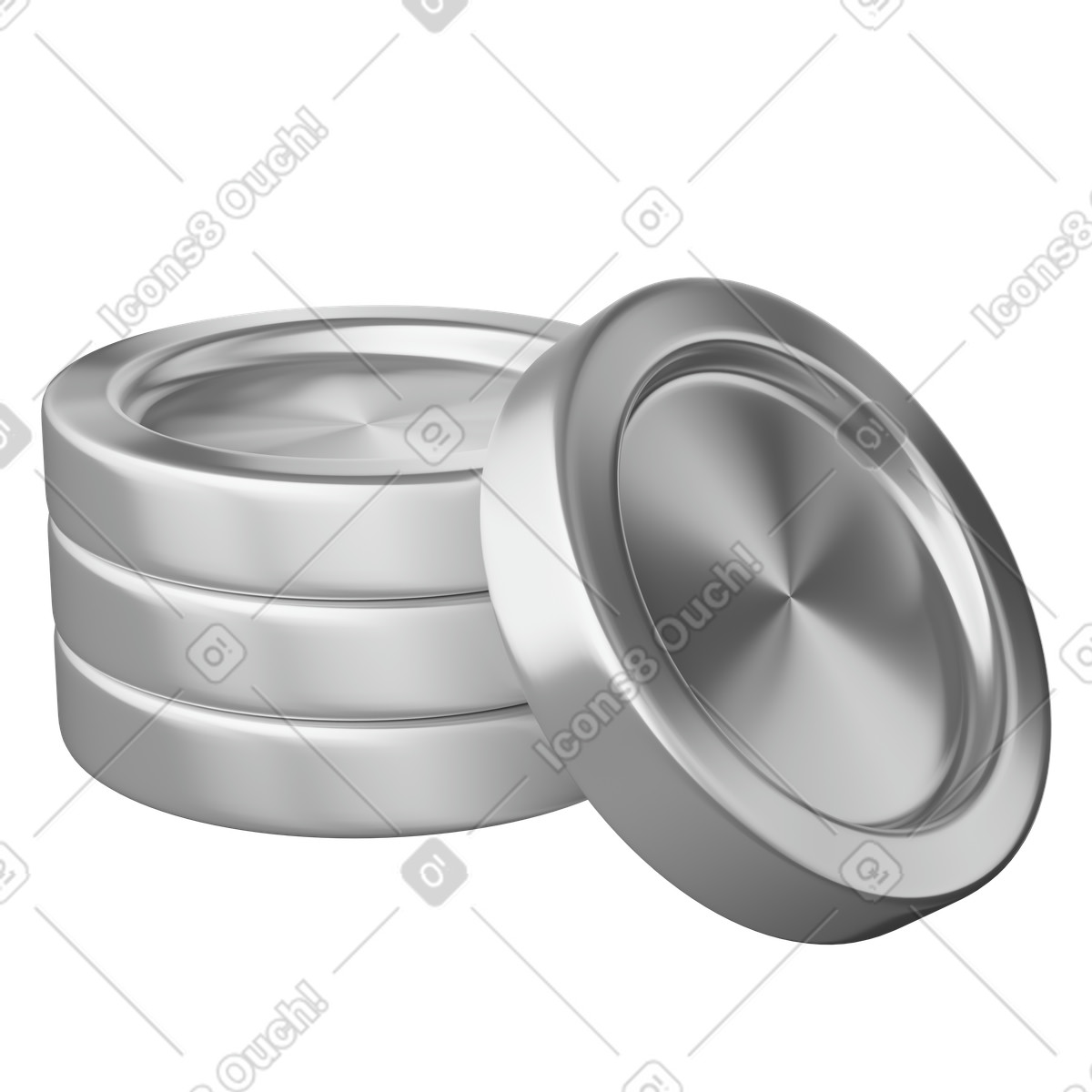 3D Plastic スタイルの Coins stack metallic discs symbolizing savings growth and financial security のイラストをPNG、SVG形式でダウンロード