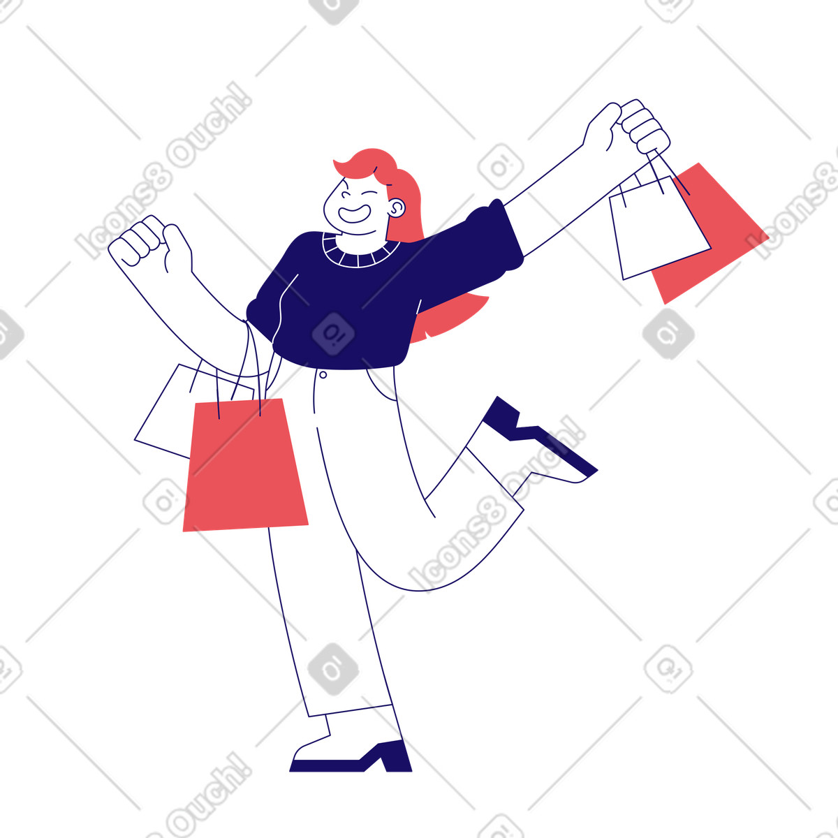 Smiling customer with purchases, Joyful shopping spree illustration in Bendy style download in PNG, SVG