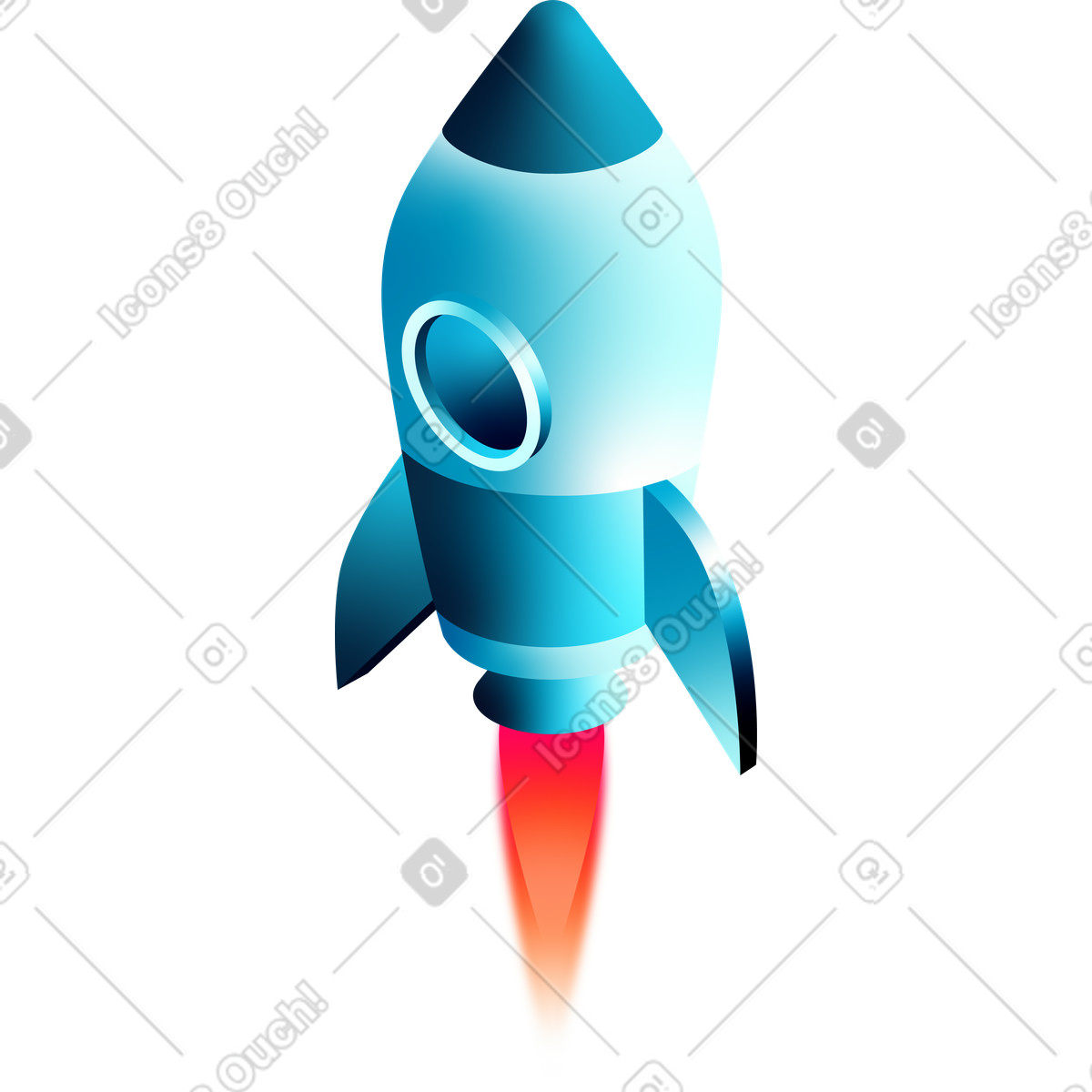 Volume isometric rocket illustration in PNG, SVG