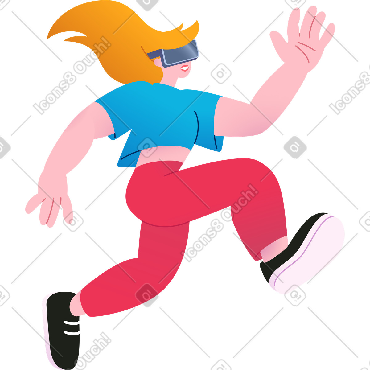 Illustration Femme qui court dans un casque vr le style Colors à télécharger aux formats PNG, SVG