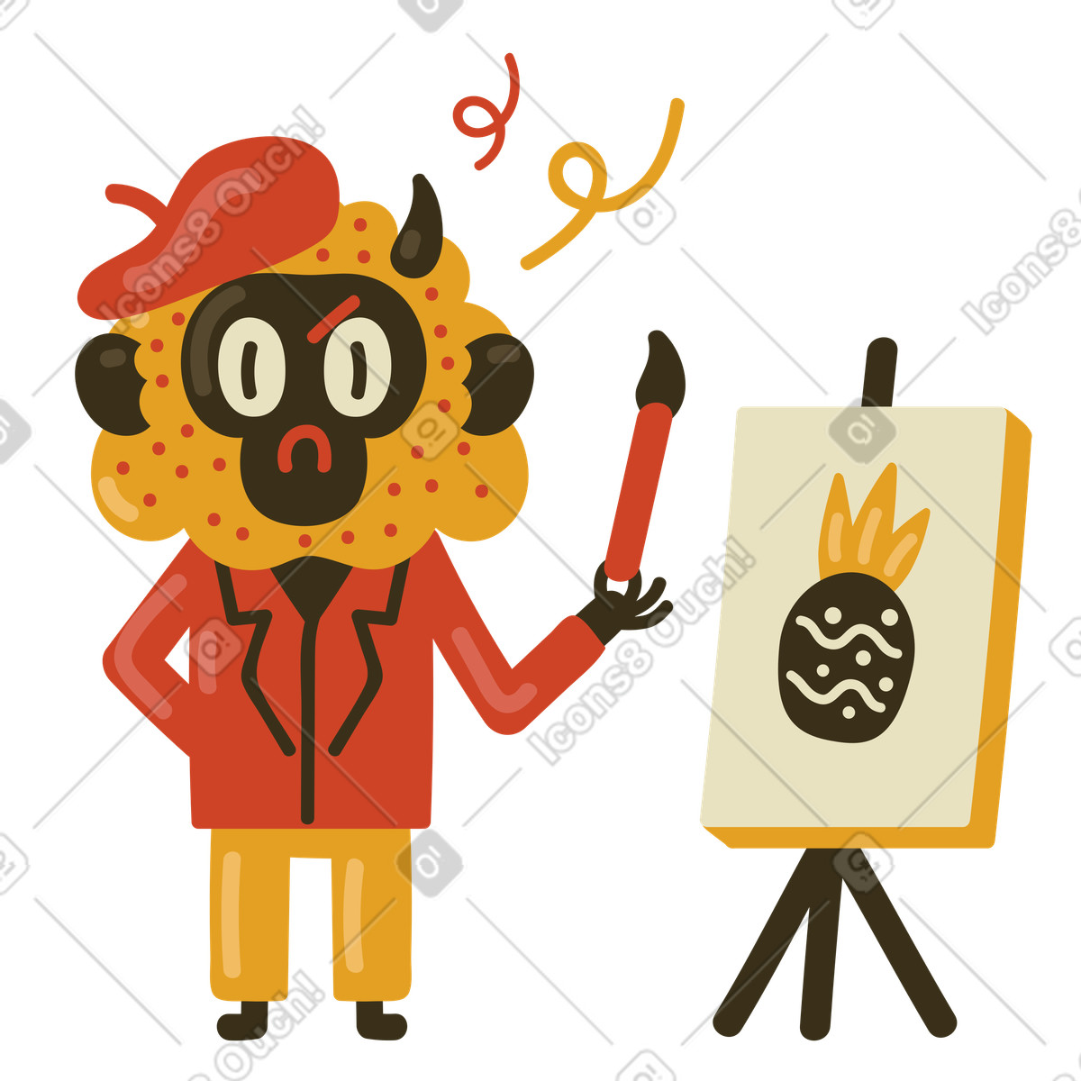 Painter with paintbrush next to easel illustration painting clipart graphic