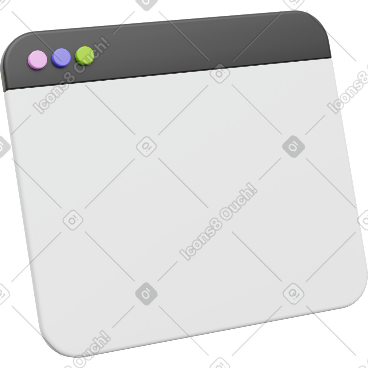 Browser window, tilted blank interface, modern web template illustration in PNG, SVG