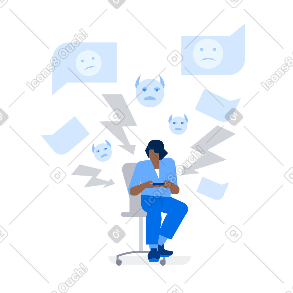 User receiving negative messages on phone, Cyberbullying awareness and online harassment illustrazione in stile Urban scarica in PNG, SVG