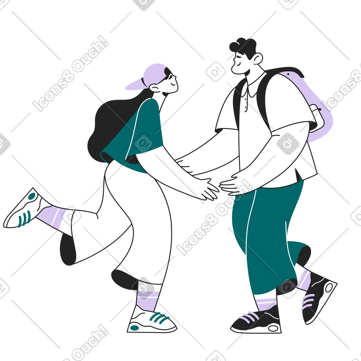 Casual outdoor greeting, Relationship or meetup illustration in Sammy Line style download in PNG, SVG
