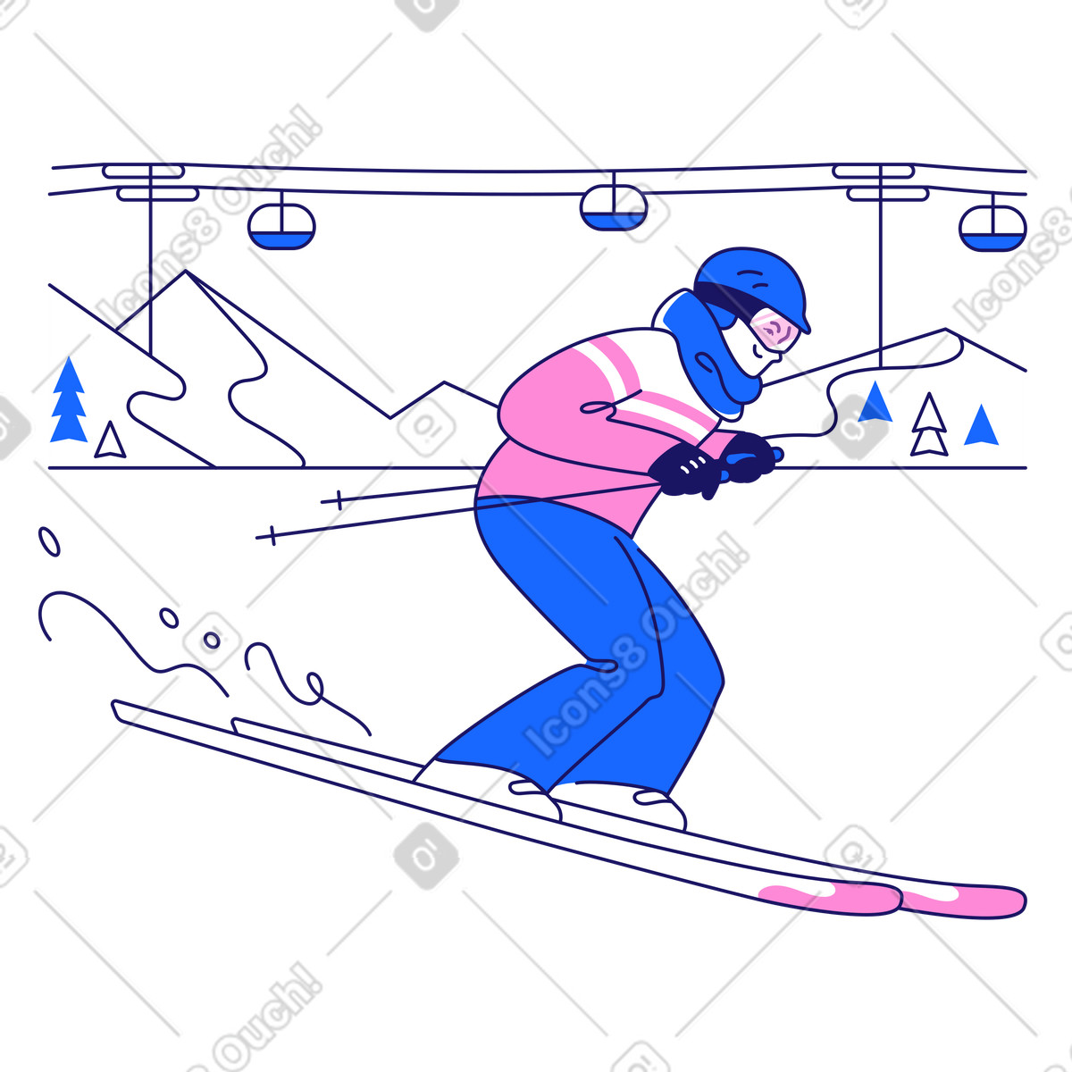 Ilustración Esquiador paseos por la montaña en estilo Matey a descargar en PNG y SVG