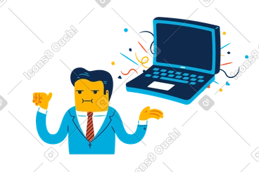 Businessman standing next to a laptop PNG, SVG