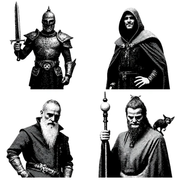 A series of character portraits from a card game, each with unique styles