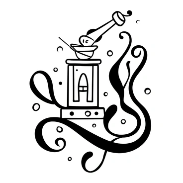 A tattoo machine positioned prominently in the center, surrounded by intricate flowing lines that weave around it. The lines take on organic shapes reminiscent of vines and tendrils, creating a sense of movement. The design features decorative elements, such as ornate flourishes and abstract patterns that enhance the tattoo machine’s structure. The overall composition is balanced, with the tattoo machine maintaining focus while the flowing lines add depth and complexity to the scene.