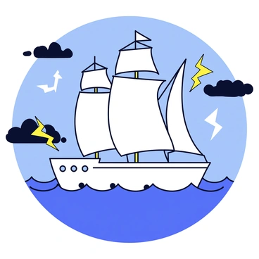 A ghostly ship sailing through stormy seas with tattered sails