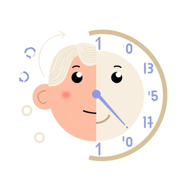 A visual metaphor representing the concept of time reversing. The scene features a close-up of a face with youthful skin gradually emerging, starting from an aged appearance on one side. The transition is smooth, revealing clear, smooth skin with a radiant glow on the younger side. Surrounding the face, a swirl of soft, flowing clock hands and numbers in muted colors indicates the inversion of time. The background is light and airy, enhancing the theme of rejuvenation.