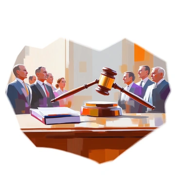 A judge's gavel captured mid-strike, positioned above a polished wooden bench. On one side, a crowd of figures in formal attire, representing the debate, stands with varying expressions of determination and concern. On the opposite side, another group of figures dressed similarly, displaying their own emotions of contemplation and resolve. The scene is set in a courtroom environment, with details such as books and legal documents visible on the bench, emphasizing the gravity of the debate taking place.