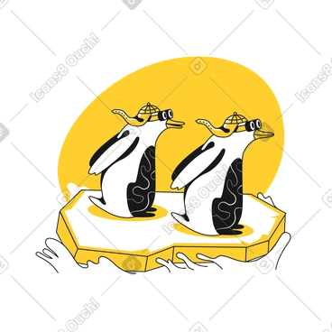 Penguins riding on an ice floe animated illustration in GIF, Lottie (JSON), AE
