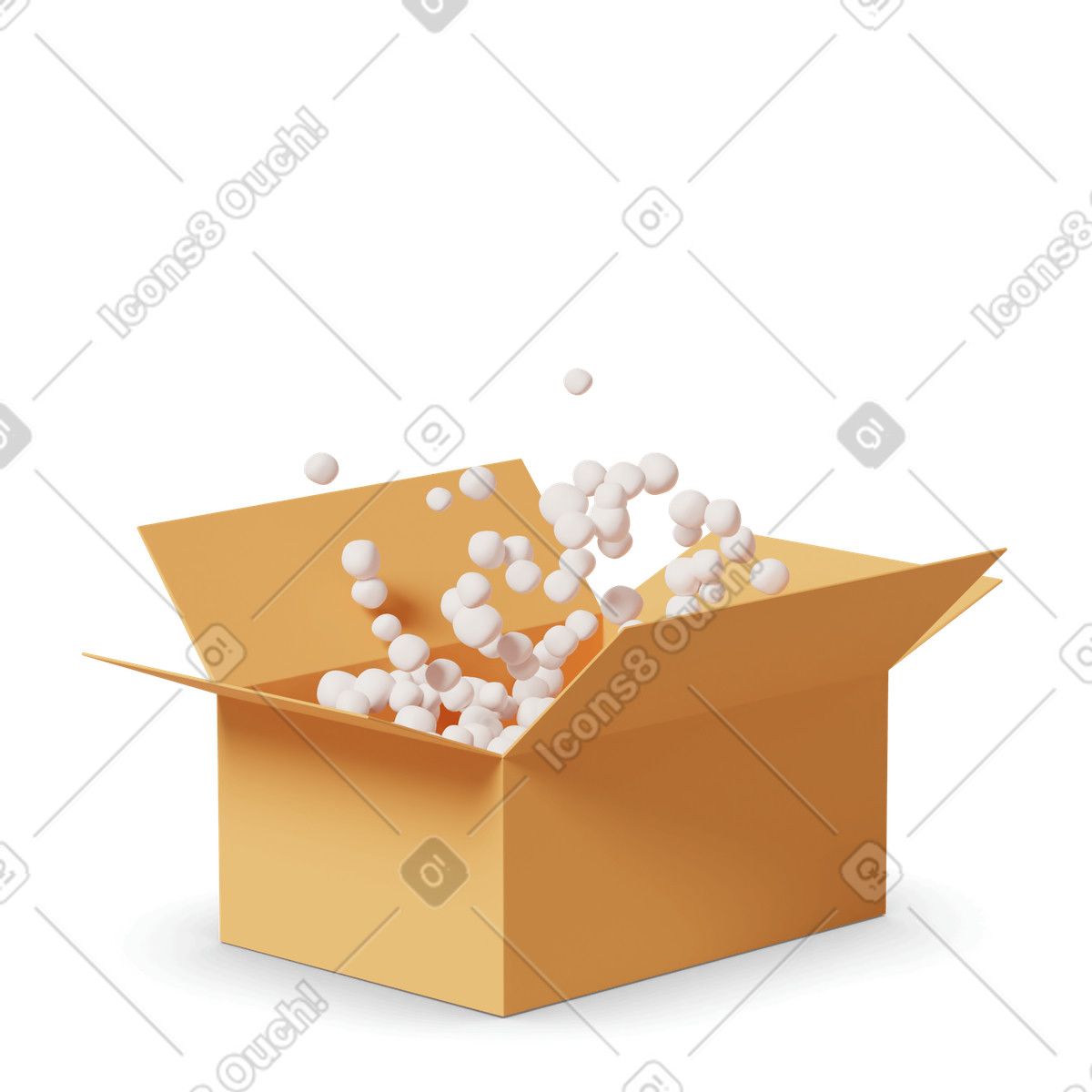 Ilustración Open cardboard box styrofoam packing peanuts en estilo 3D Casual life a descargar en PNG y SVG