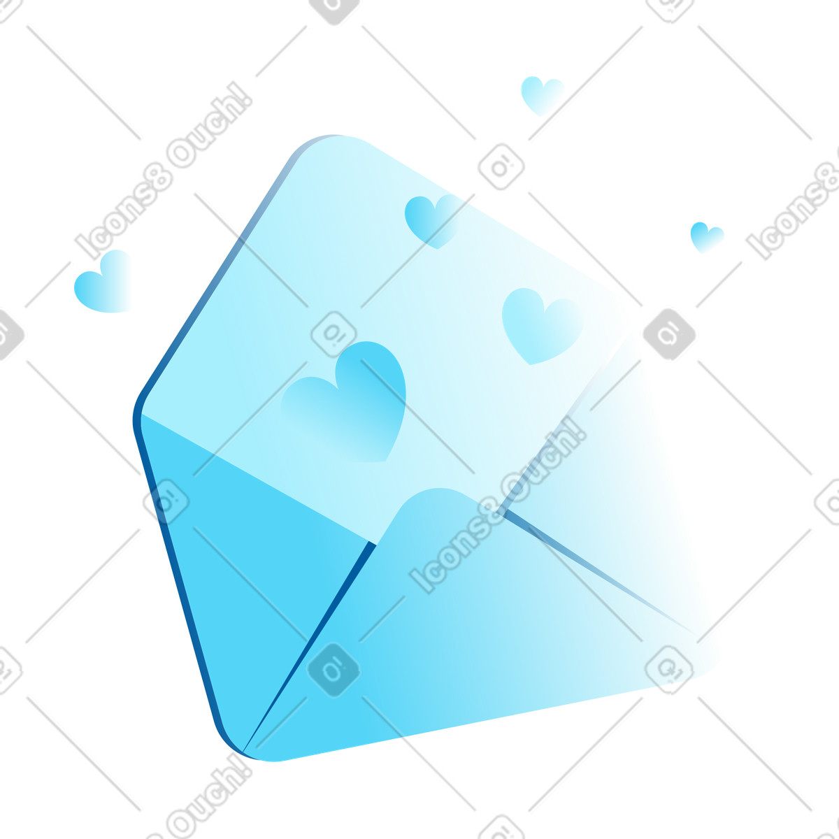 Icy スタイルの ハートが飛び出す封筒 のイラストをPNG、SVG形式でダウンロード