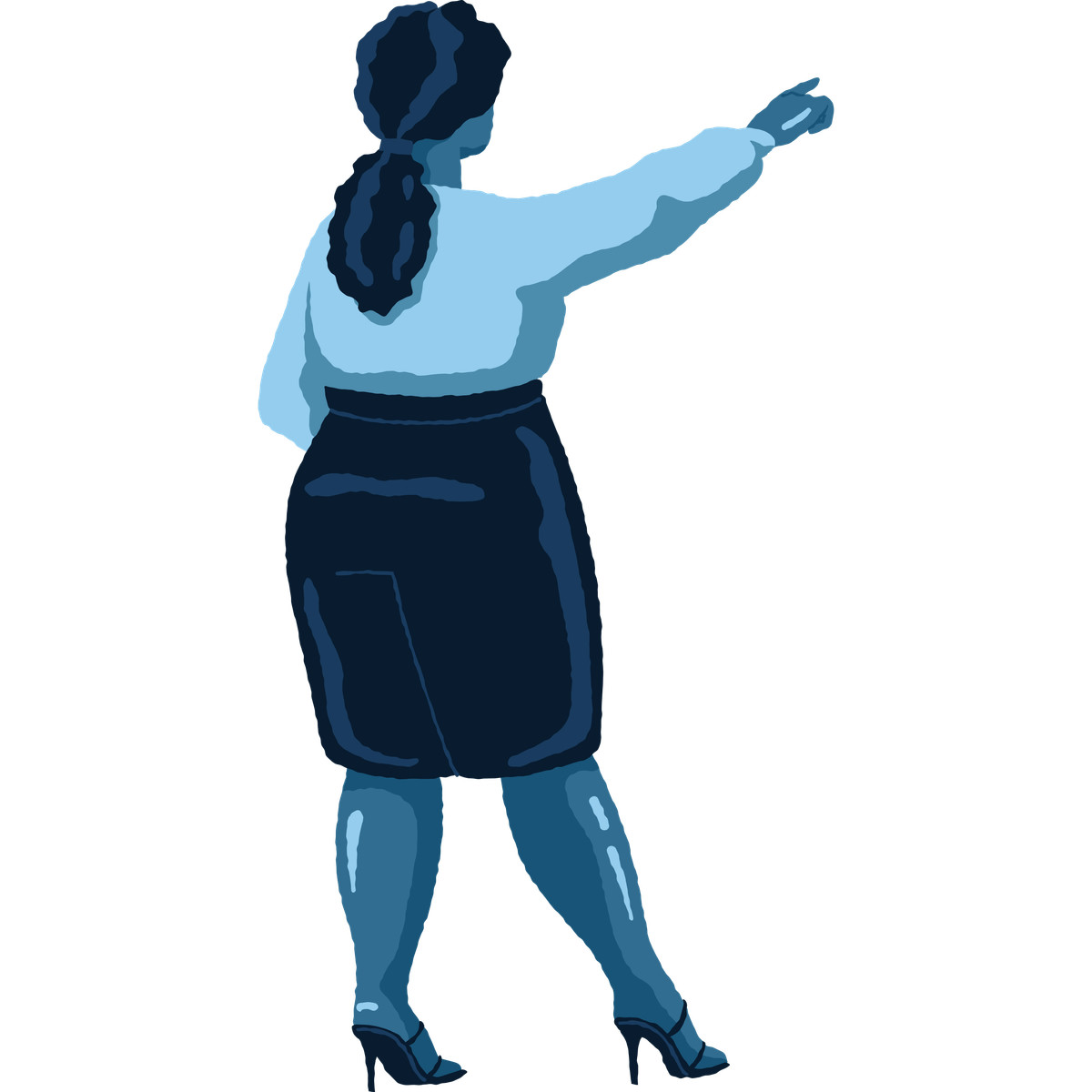 Curvy woman pointing back illustration in Cherry style download in PNG, SVG