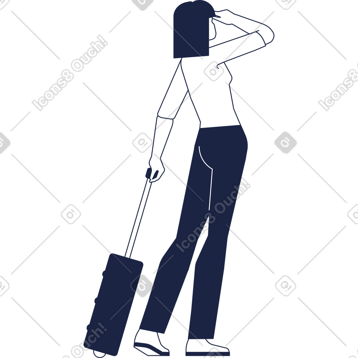 Ilustración Mujer viajera con equipaje mirando a lo lejos en estilo Urban Line descargar en PNG y SVG