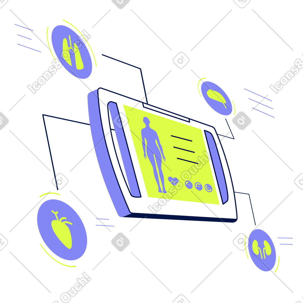 Tablet mit medizinischen gesundheitsindikatoren-Illustration im Glow-Stil als Download in PNG, SVG