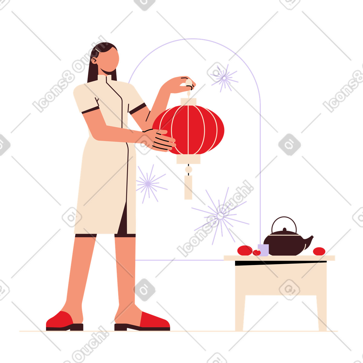 Ilustração de Holding a Chinese lantern, Preparation for Lantern Festival em no estilo Folks para baixar em PNG, SVG