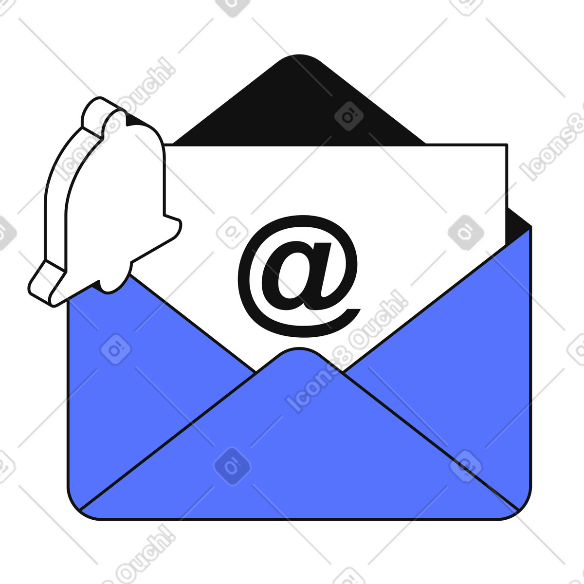 Email notification alert symbol with envelope and at sign-Illustration im Main-Stil als Download in PNG, SVG