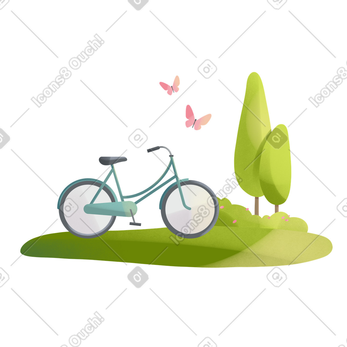 Bike near the trees illustration in PNG, SVG
