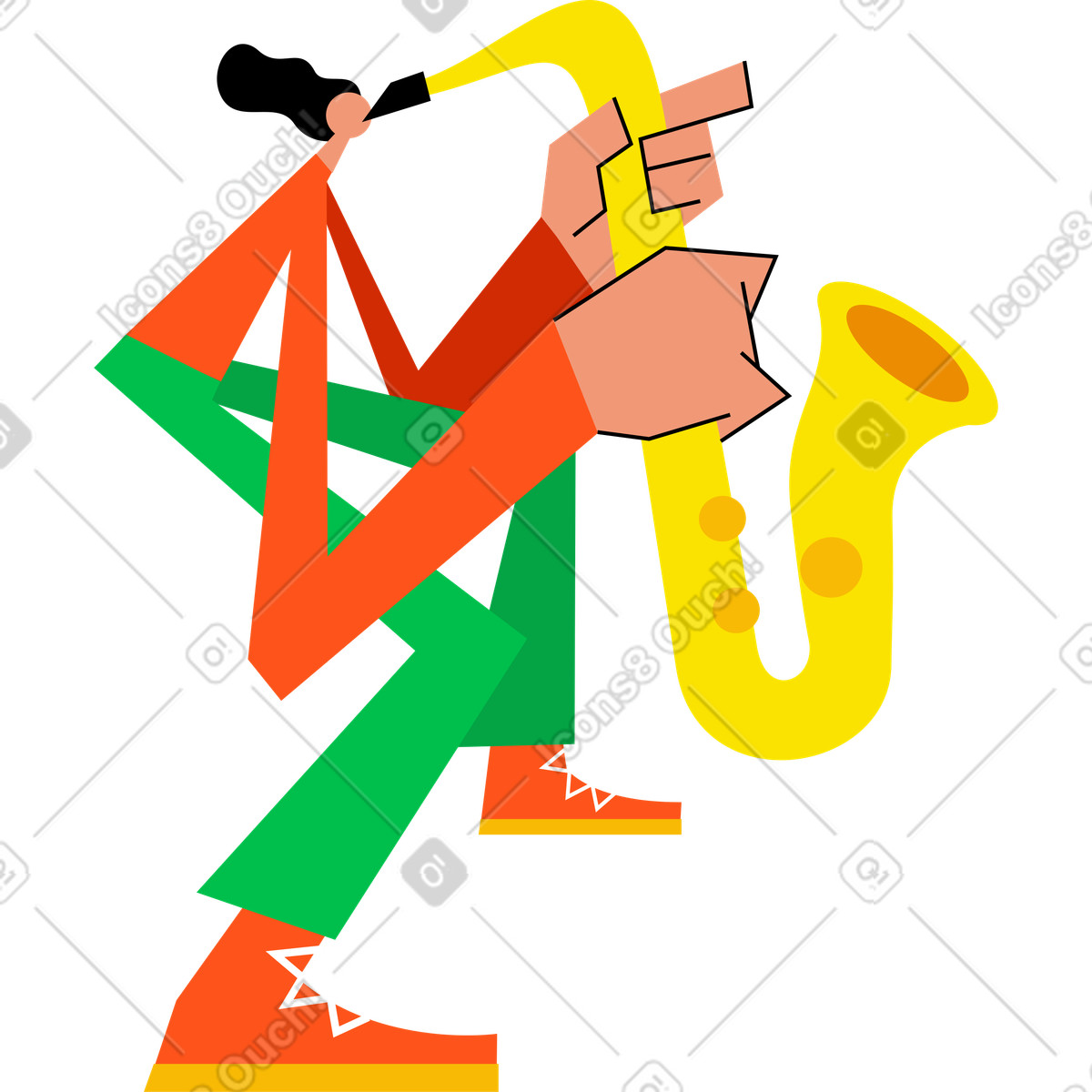 Donna con il sassofono illustrazione in stile Warp scarica in PNG, SVG