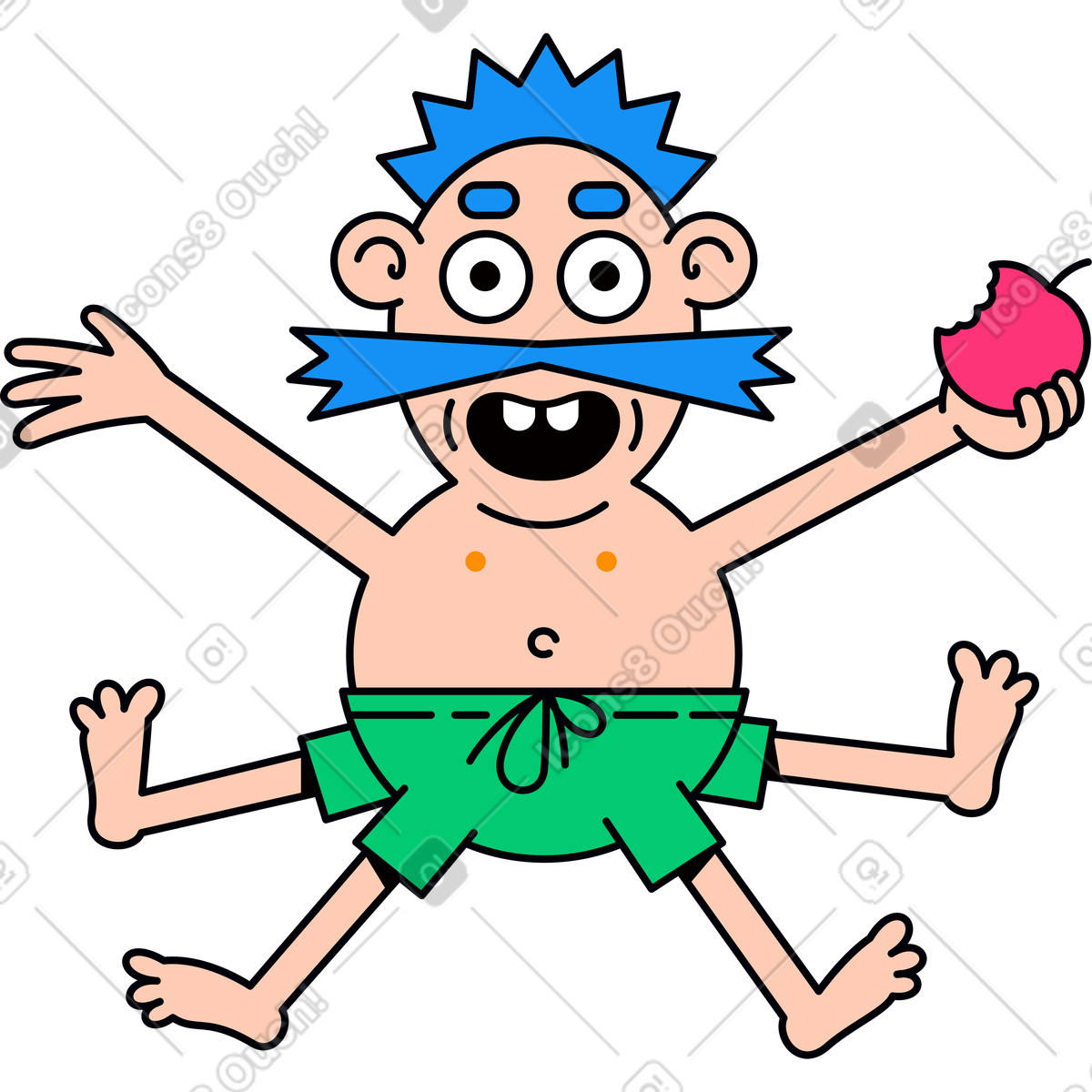 Illustration Personnage tenant une pomme dans le style Droll à télécharger aux formats PNG, SVG