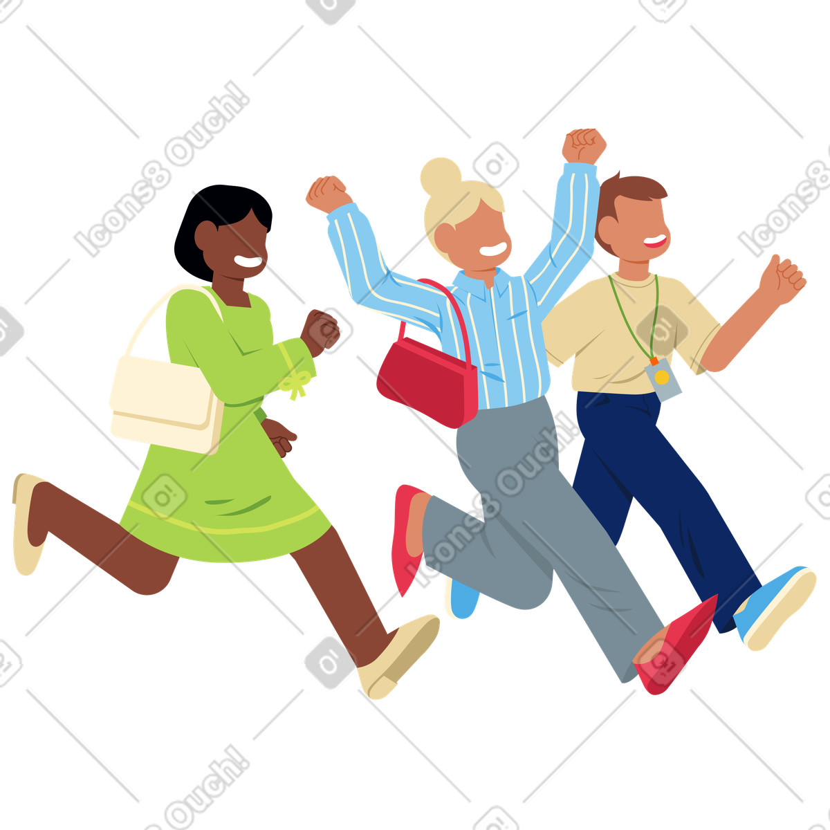Ilustración Colegas alegres huyendo del trabajo en estilo Catchy a descargar en PNG y SVG
