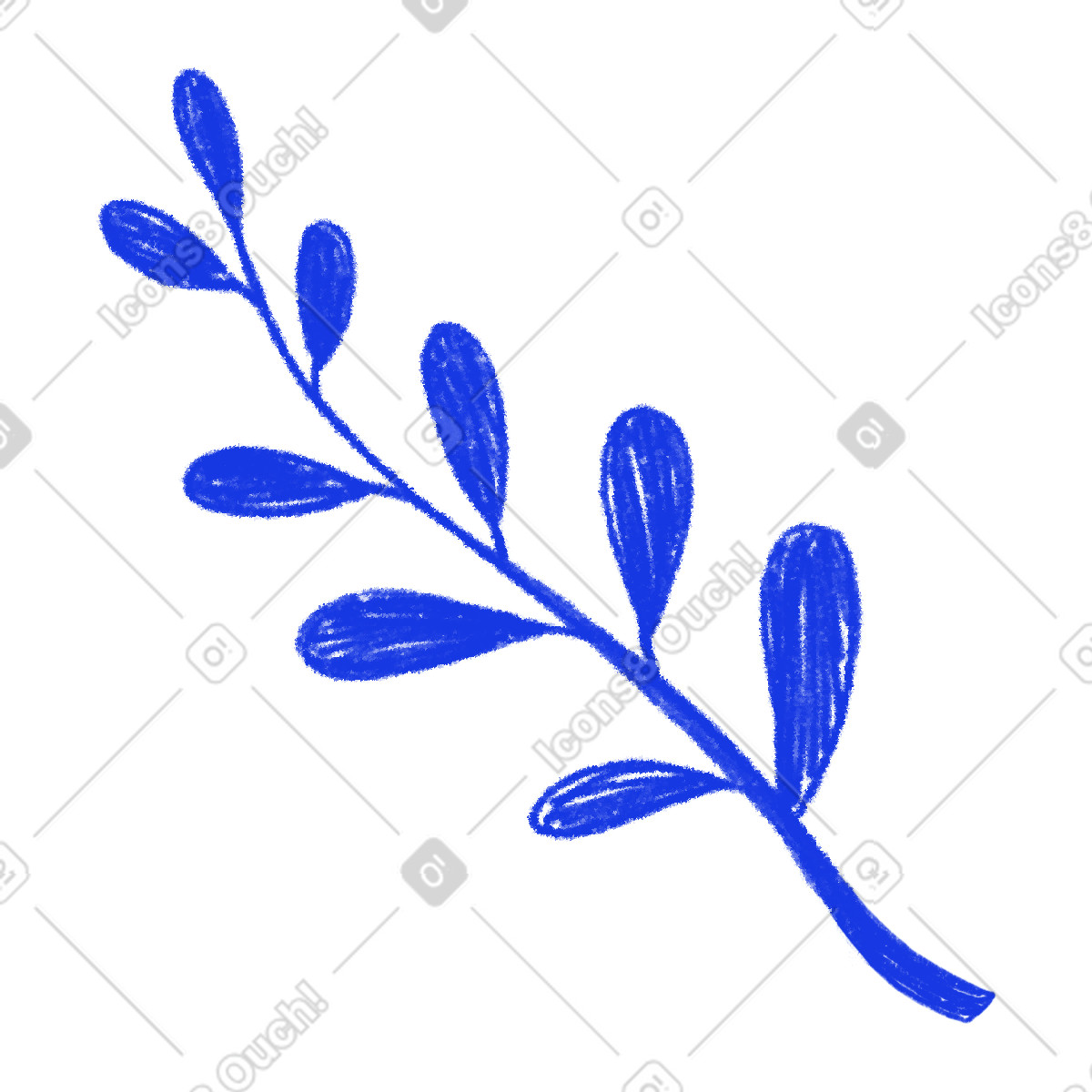 Blue sprig of a plant with leaves illustration in Biro style download in PNG, SVG