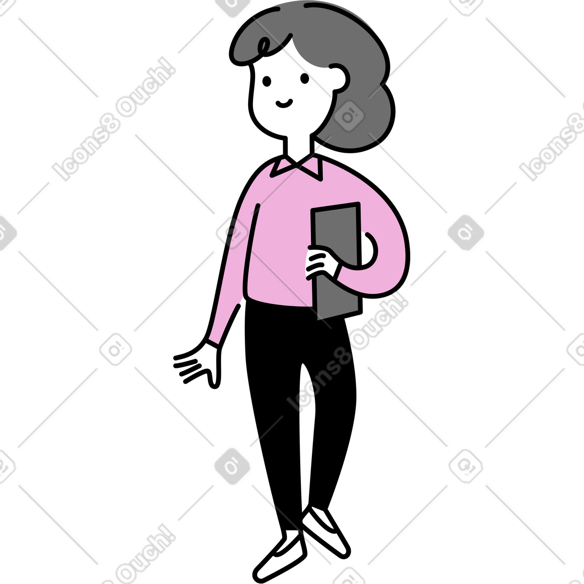 Young woman with flowing hair illustration in Mochi style download in PNG, SVG