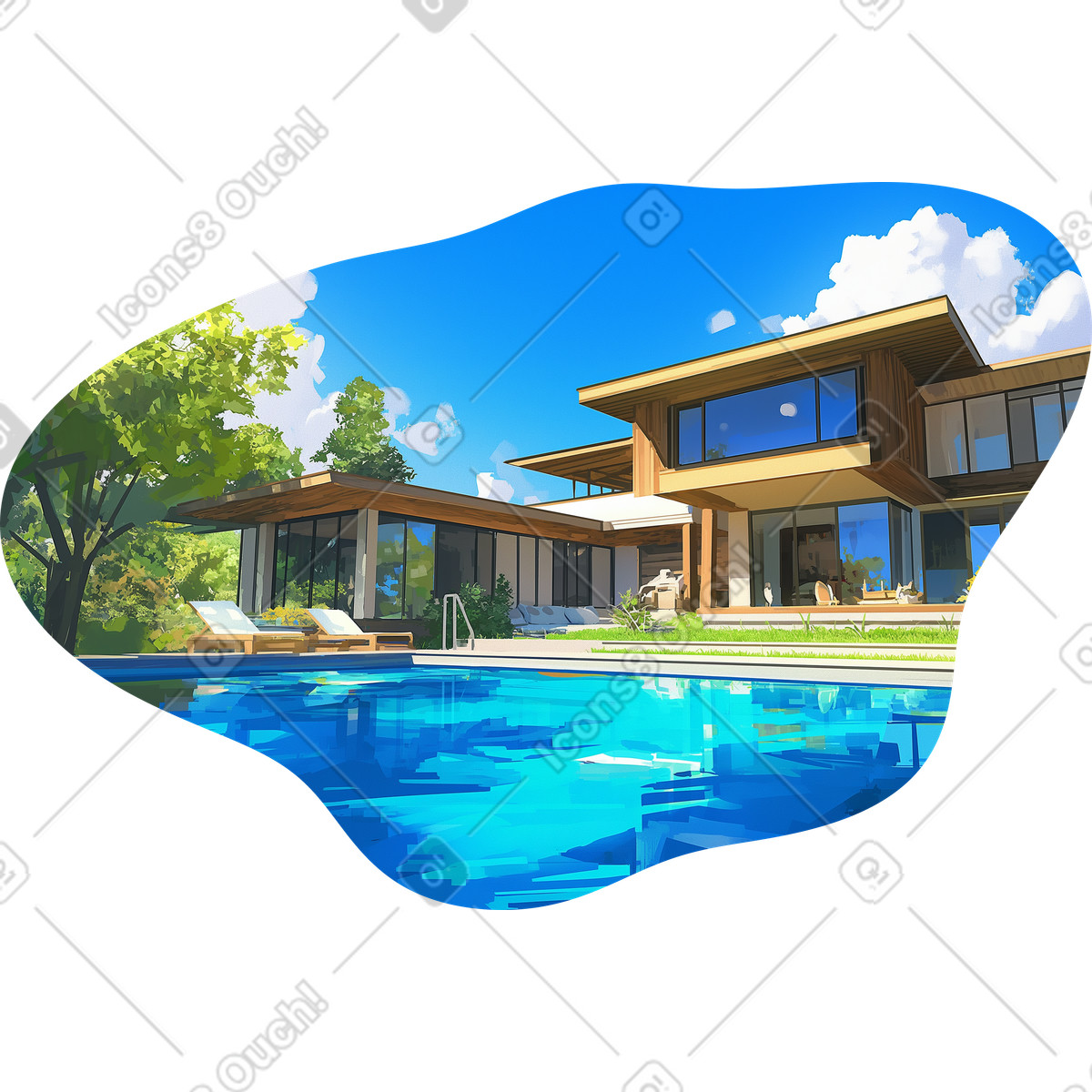 Modern house with pool background illustration in Scenes style download in PNG, SVG