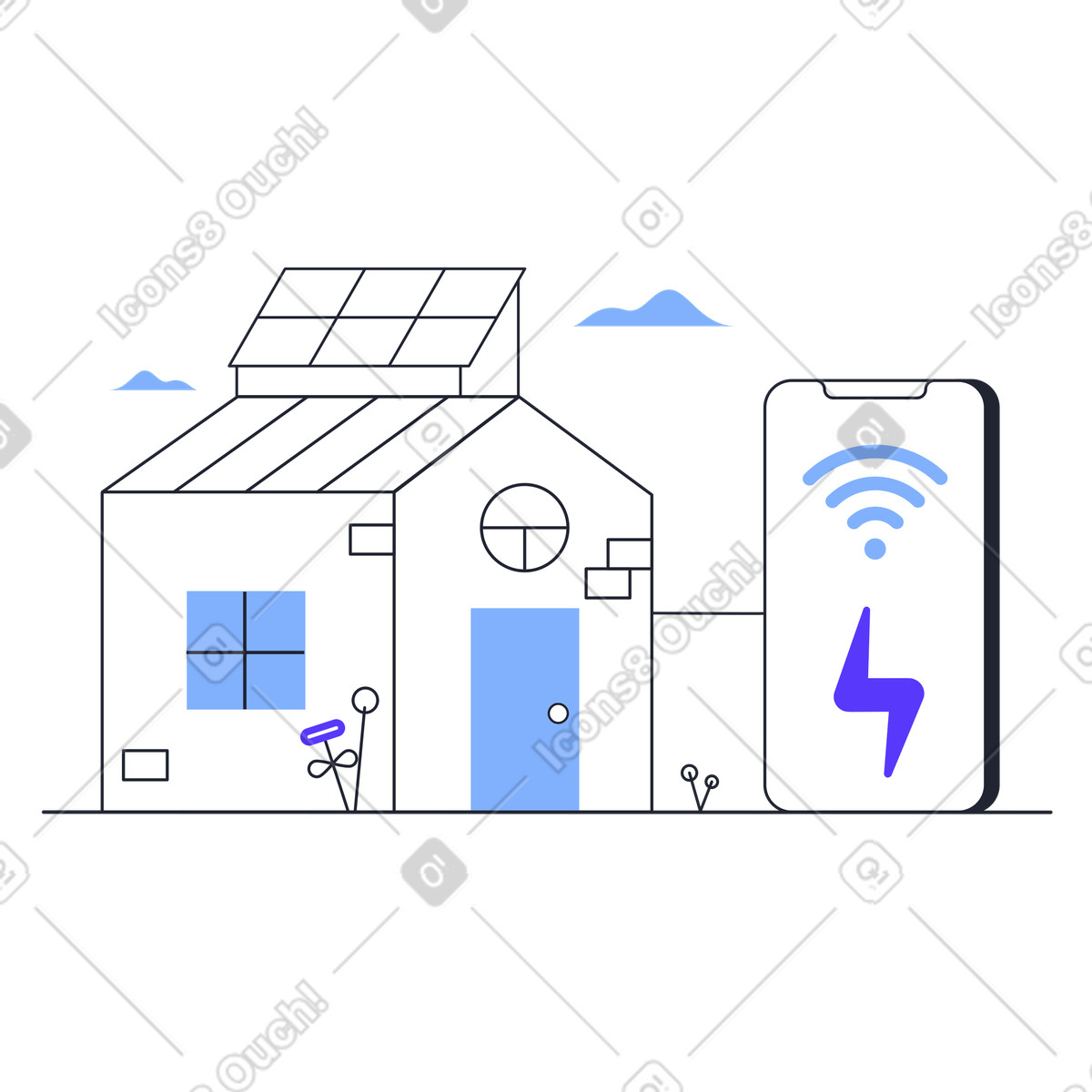 Illustration Contrôles de la maison intelligente sur smartphone dans le style Pablita à télécharger aux formats PNG, SVG