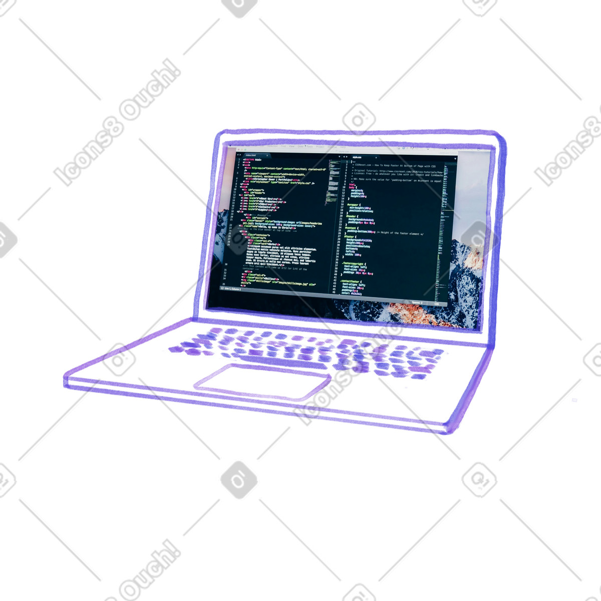 Laptop with coding interface illustration in Marker style download in PNG, SVG