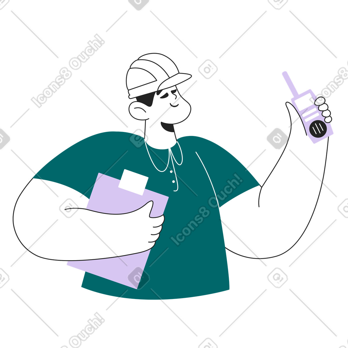 Ilustração de Trabalhador da construção civil com um walkie-talkie em no estilo Sammy Line para baixar em PNG, SVG