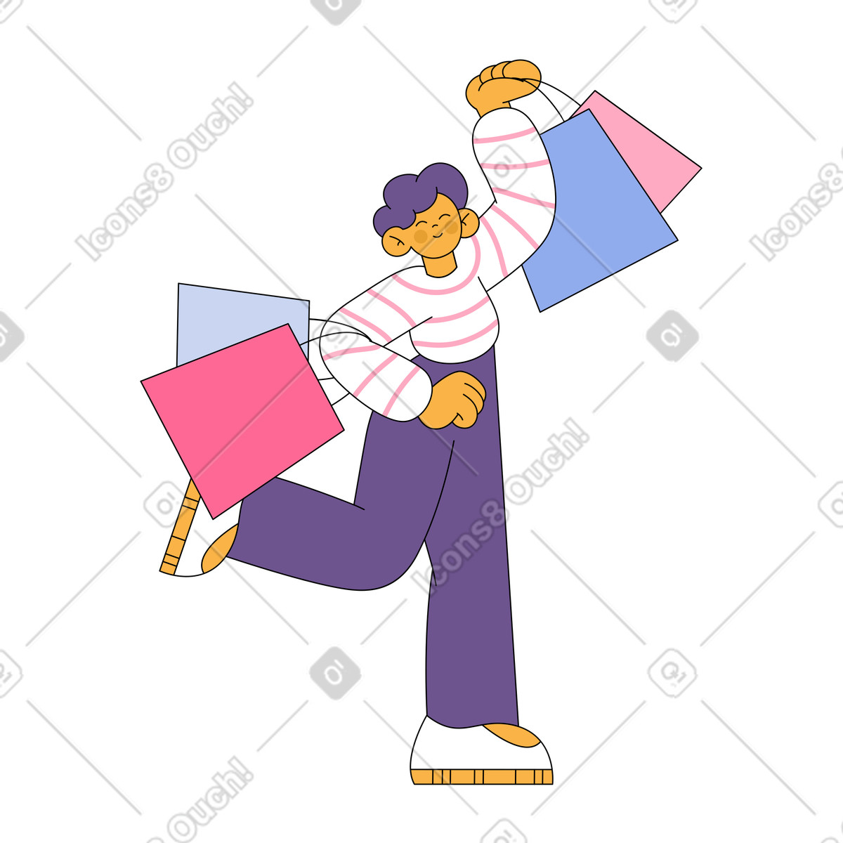 Ilustración Hombre feliz camina con bolsas de compras en estilo Bloom a descargar en PNG y SVG