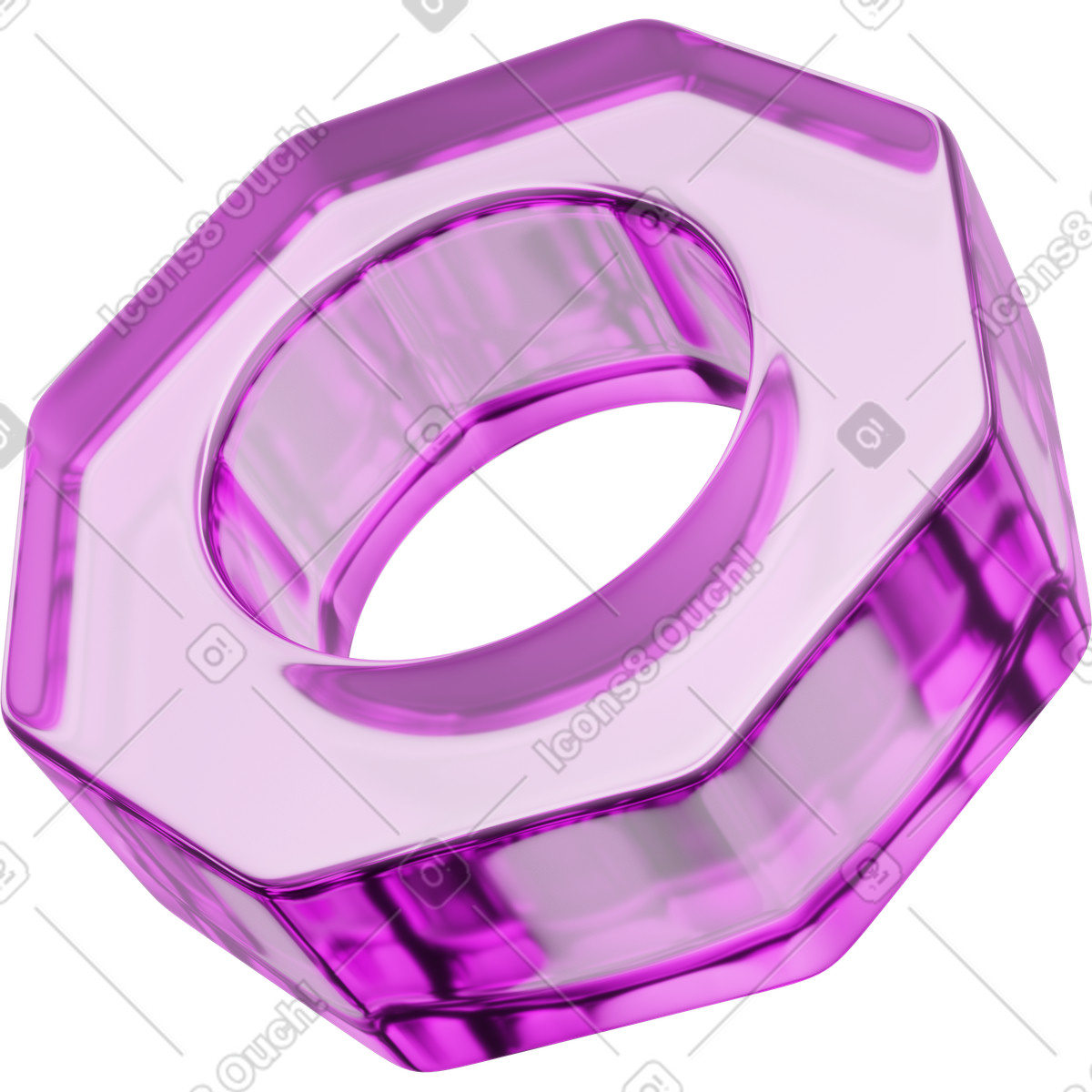 Illustration Écrou octogonal translucide et vitreux en 3d dans le style Playful à télécharger aux formats PNG, SVG