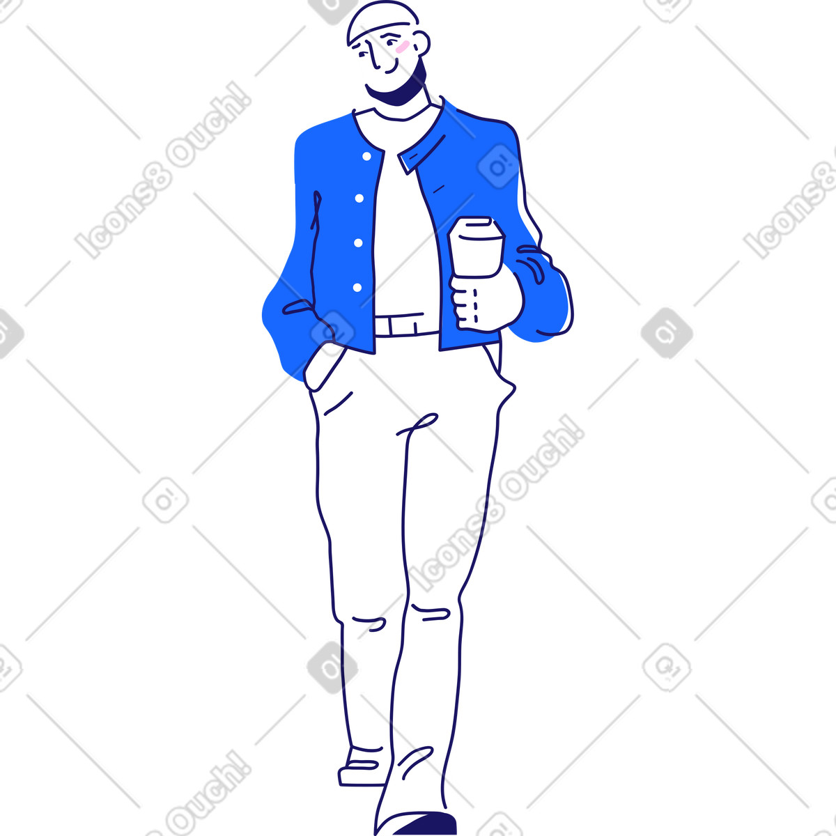 Ilustración Hombre caminando con una taza de cafe en estilo Matey a descargar en PNG y SVG