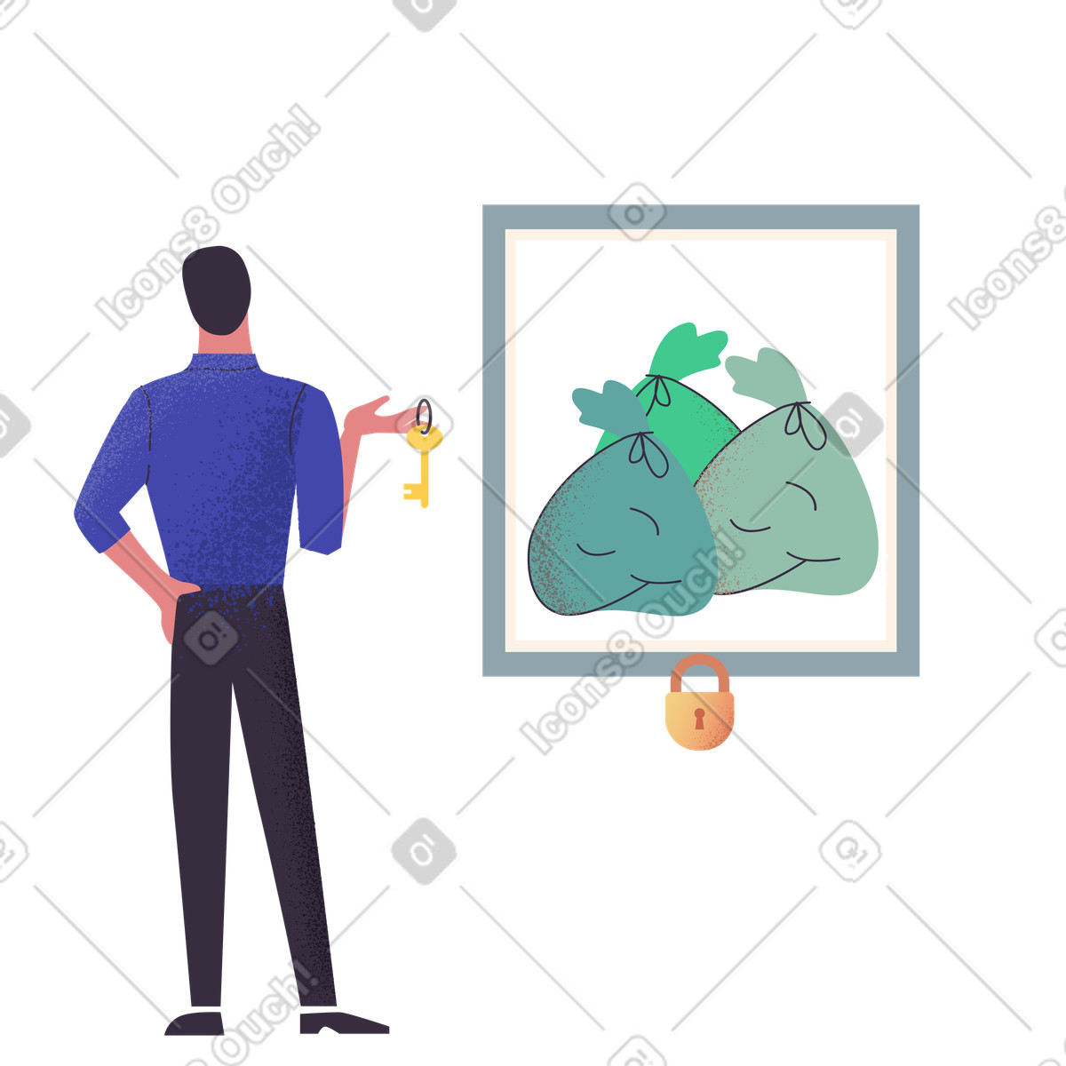 Man holding key to a locked safe illustration in Pale style download in PNG, SVG