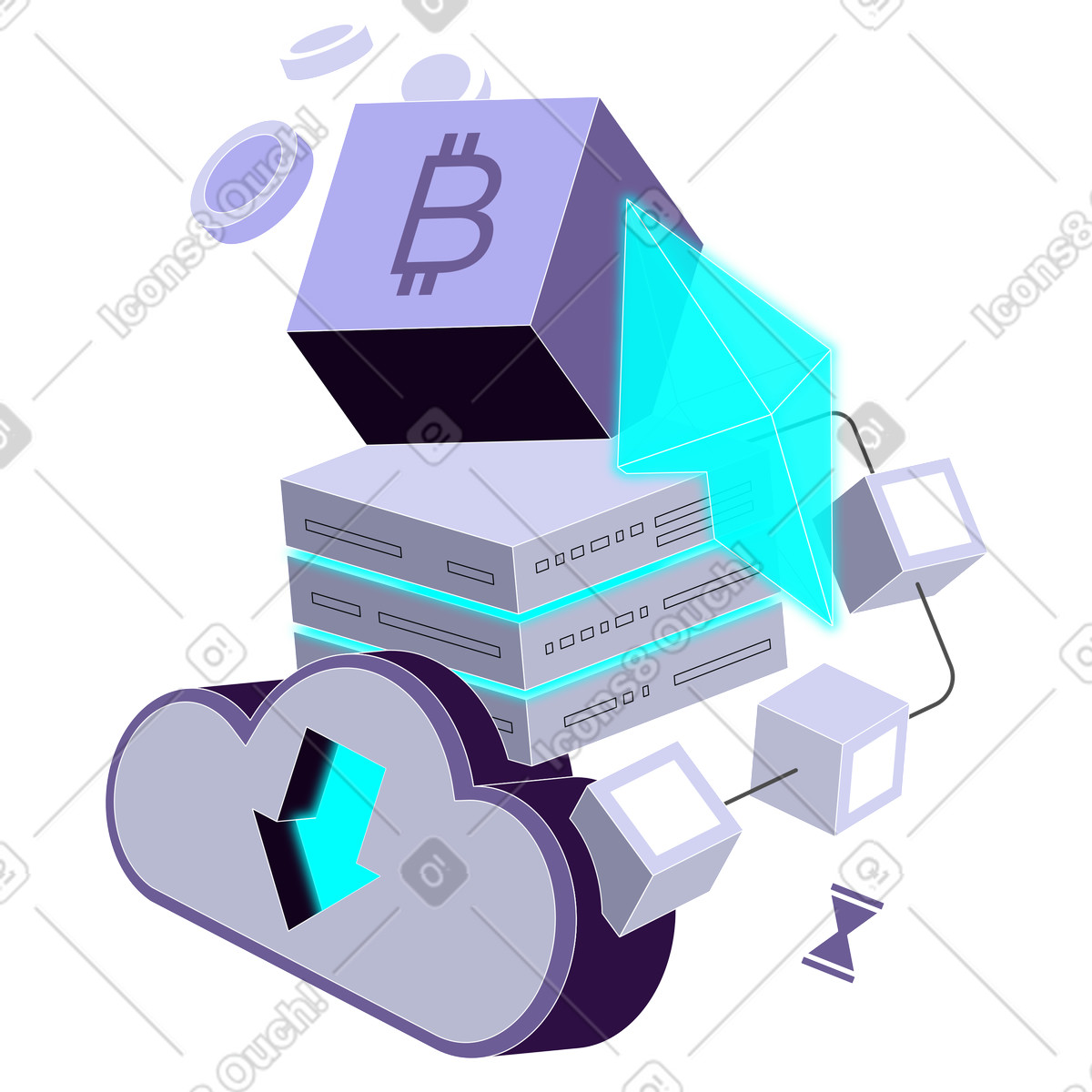 Cryptocurrency and cloud computing service illustration in PNG, SVG