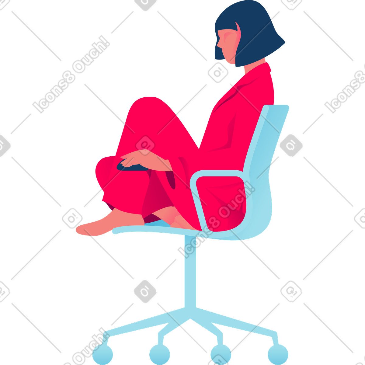 Ilustración Mujer sentada con un ratón en una silla estilo Daily a descargar PNG y SVG