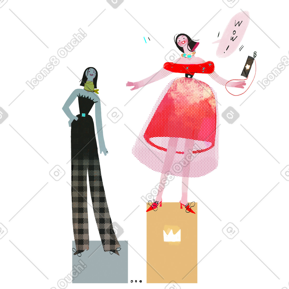 Ilustración Glow up transformation, Premium versus basic account metaphor en estilo Fabulous a descargar en PNG y SVG