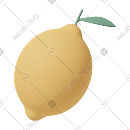 Illustration 3D Yellow lemon with leaf dans le style Aliments Casual life à télécharger aux formats PNG, SVG