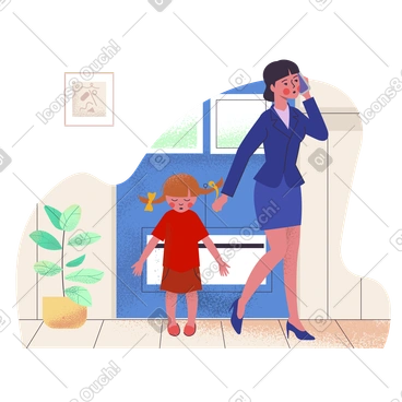 Busy mother talking on the phone and not paying attention to daughter PNG, SVG