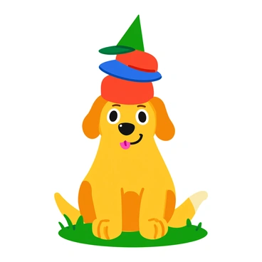 A dog wearing multiple hats stacked on its head in a playful manner.