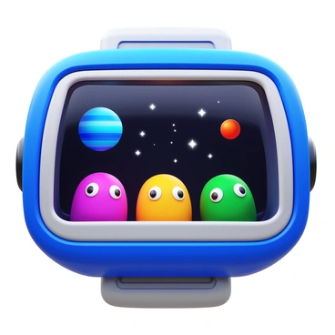 Peeps floating in a spaceship, gazing at distant stars and planets