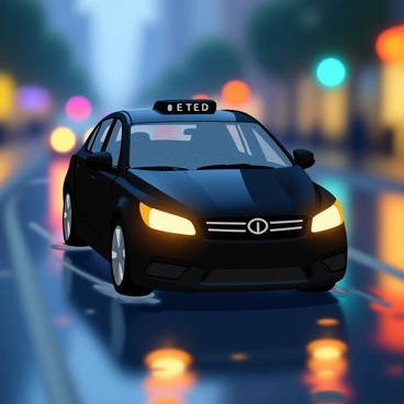 An Uber car driving through a rainy street with raindrops splattering on the windows