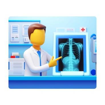 A doctor examining a patient's x-ray in a medical clinic