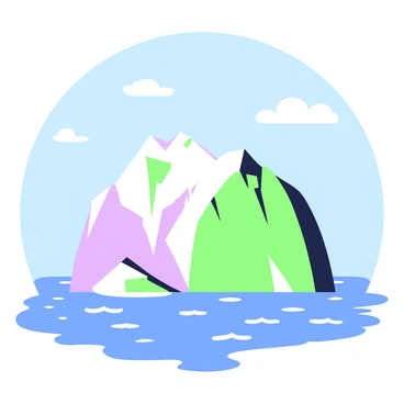 A massive iceberg is floating in the ocean. The iceberg features sharp, jagged edges and a smooth, reflective surface. Surrounding the iceberg, the ocean has gentle waves that create ripples across the water's surface. Above the iceberg, a clear blue sky stretches widely, with a few thin, wispy clouds drifting in the distance. The sunlight reflects off the surface of the water, illuminating the scene.