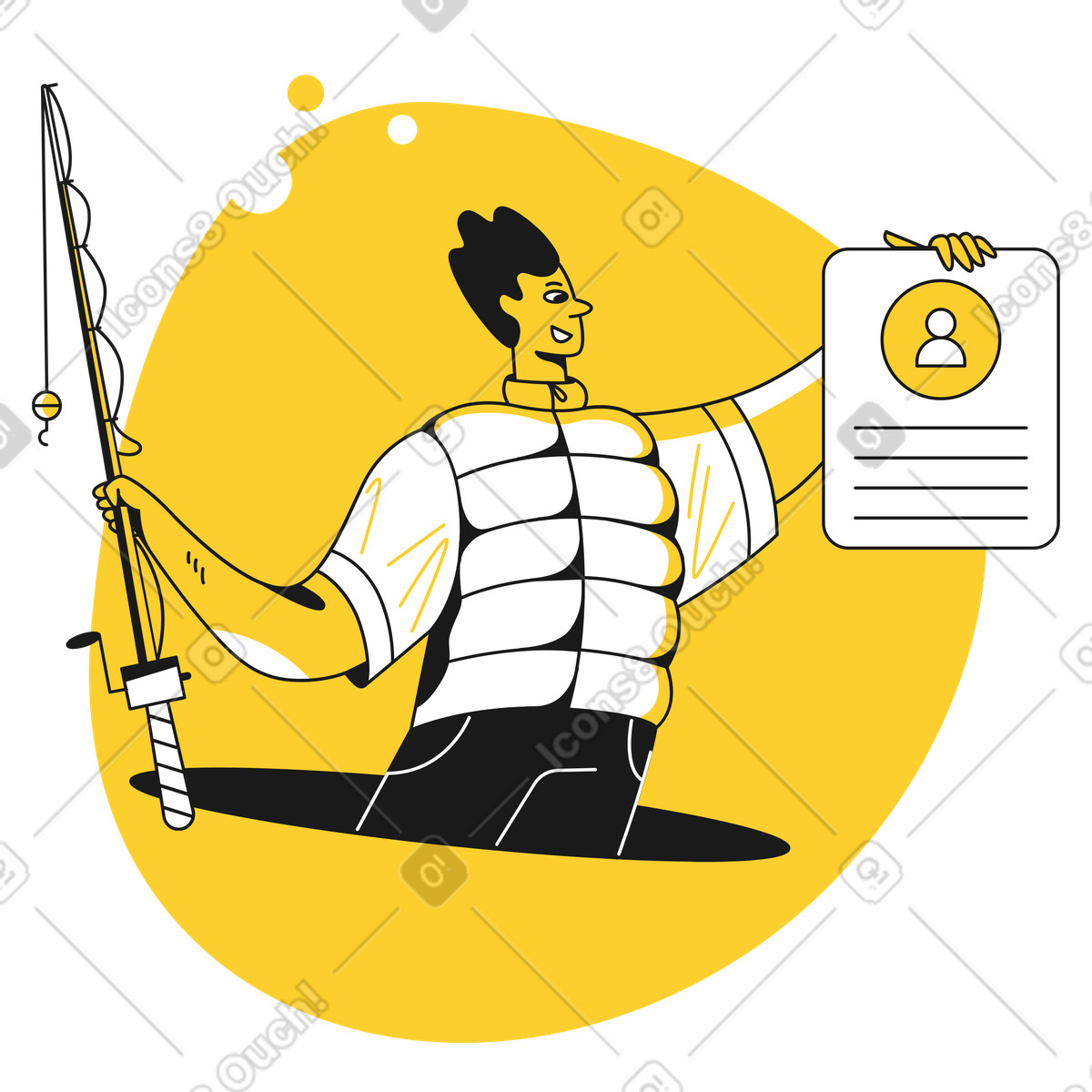 Recruiting mit mann, angel und kandidatenprofil-Illustration im Taxi-Stil als Download in PNG, SVG