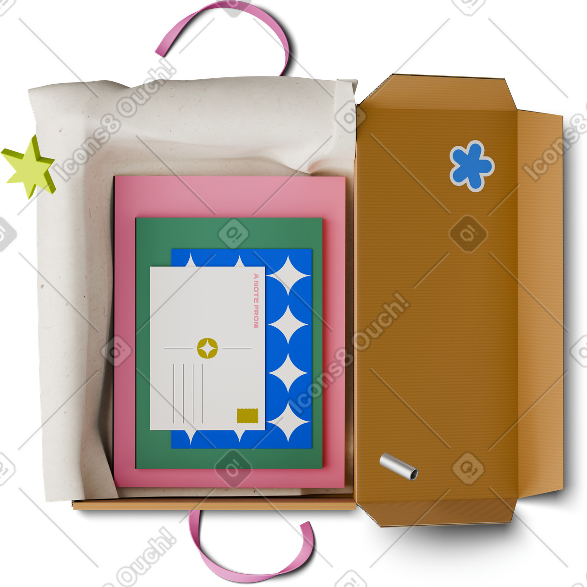 Ilustração de Top view of open gift box em no estilo 3D Hygge para baixar em PNG, SVG